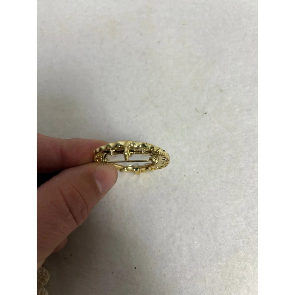 Cottagecore‎ Women Vintage Gold Red Rose Floral Porcelain Oval Brooch Pin